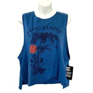 Hurley Nochella Wash Biker Tank Top Women M Teal Blue Tropical Crop Raw Hem NWT